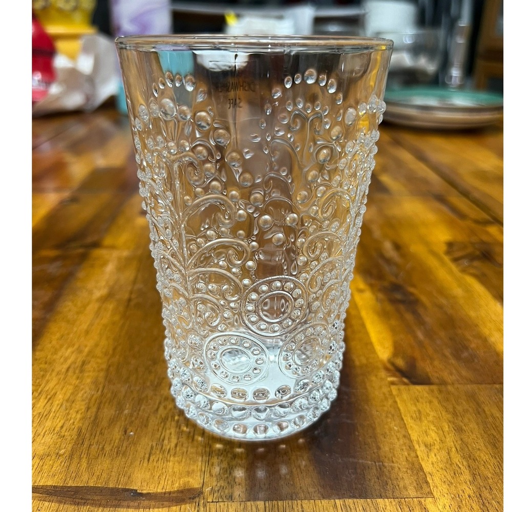 Drinking Glasses Set of 4 OS Clear Very Good Embossed Textured Scroll - Picture 5 of 6